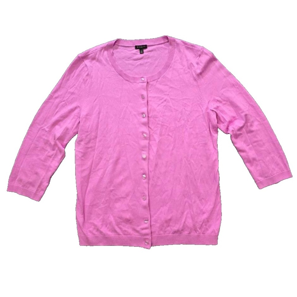 Talbots Pink Pima Cotton Cardigan Sweater Size Large 3/4 lavender A010466